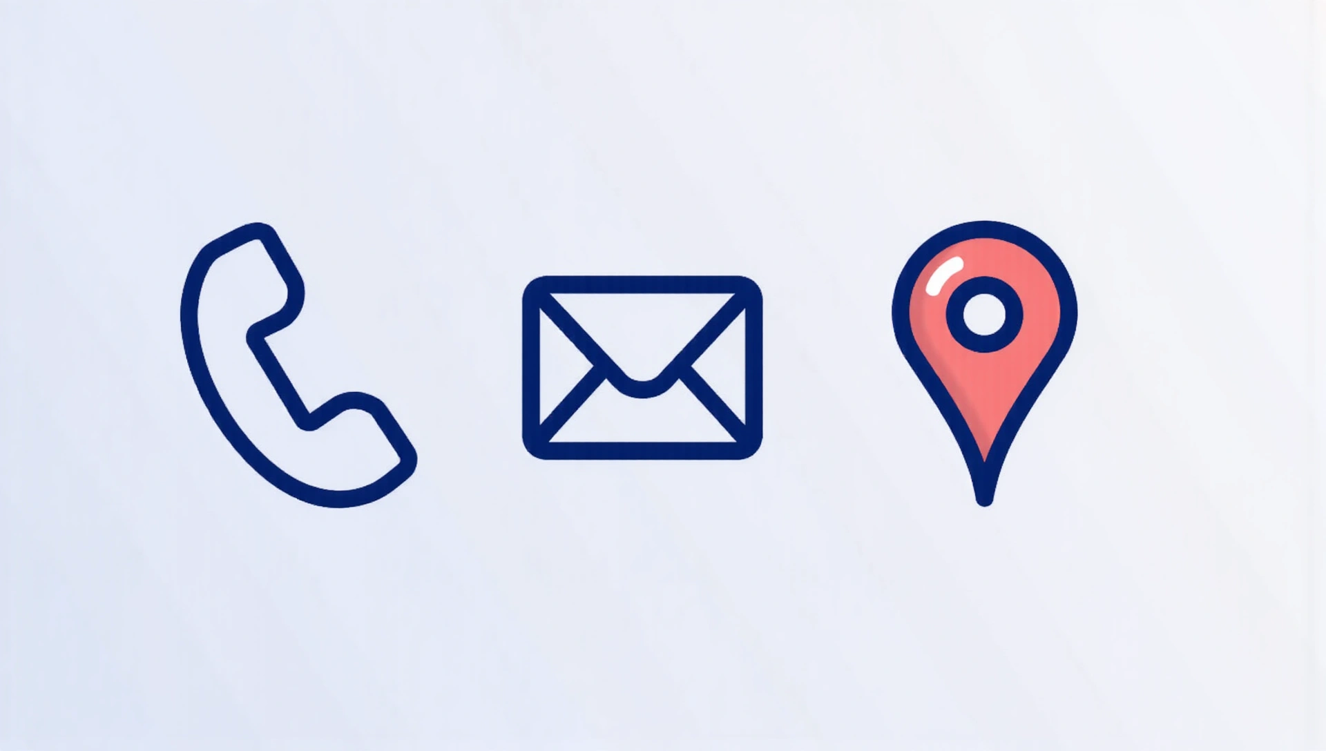 Iconos de contacto estilizados (teléfono, correo electrónico, ubicación) sobre un fondo limpio y moderno.